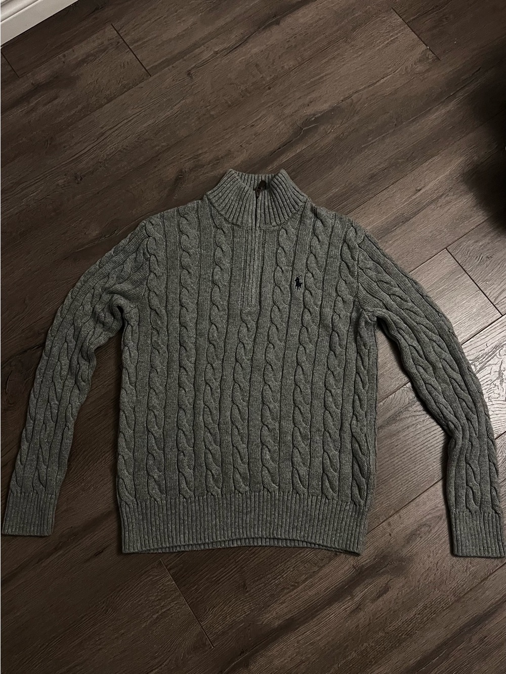 Polo by Ralph Lauren Navy Cable-Knit Quarter-Zip Sweater with Red Pony